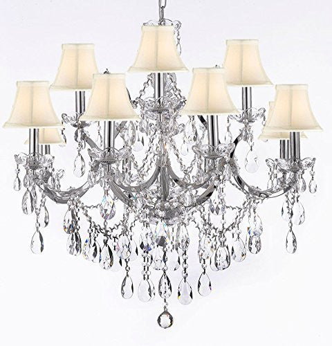 Maria Theresa Chandelier Lighting Crystal Chandeliers H30 "X W28" Chrome Finish With Shades - J10-Sc/Whiteshades/Chrome/26049/12+1