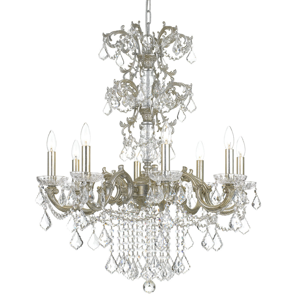 8 Light Olde Silver Traditional Chandelier Draped In Clear Hand Cut Crystal - C193-5288-OS-CL-MWP