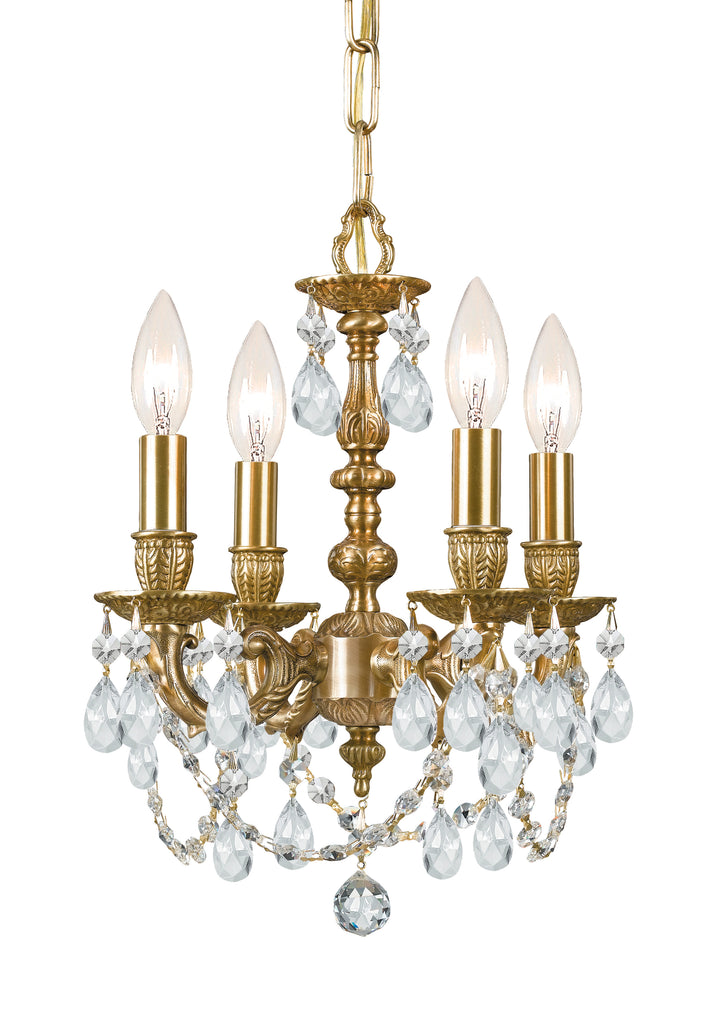 4 Light Aged Brass Traditional Mini Chandelier Draped In Clear Hand Cut Crystal - C193-5504-AG-CL-MWP