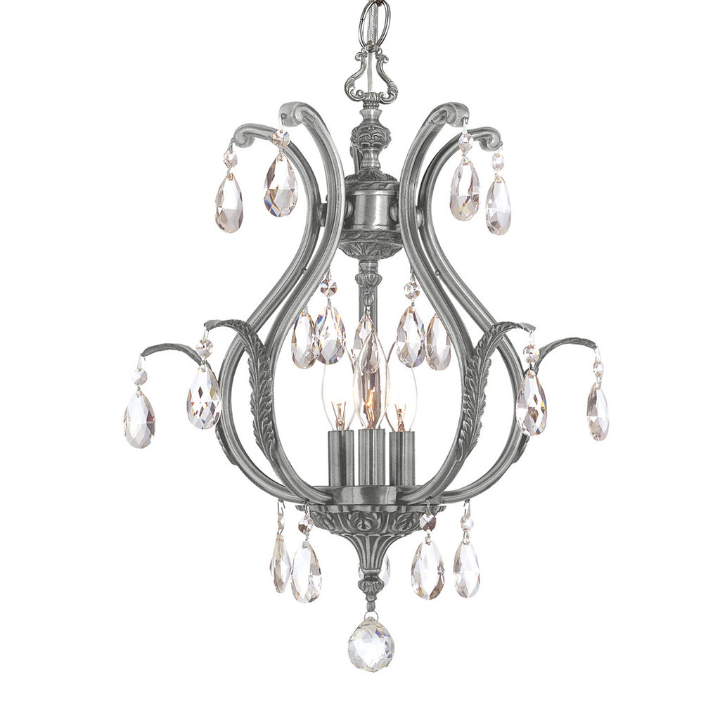 3 Light Pewter Crystal Mini Chandelier Draped In Clear Hand Cut Crystal - C193-5560-PW-CL-MWP