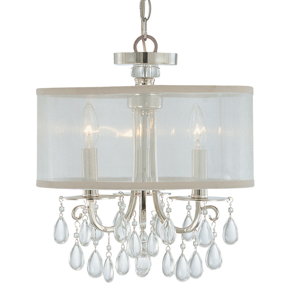 3 Light Polished Chrome Transitional Mini Chandelier Draped In Clear Smooth Teardrop Almond Crystal - C193-5623-CH