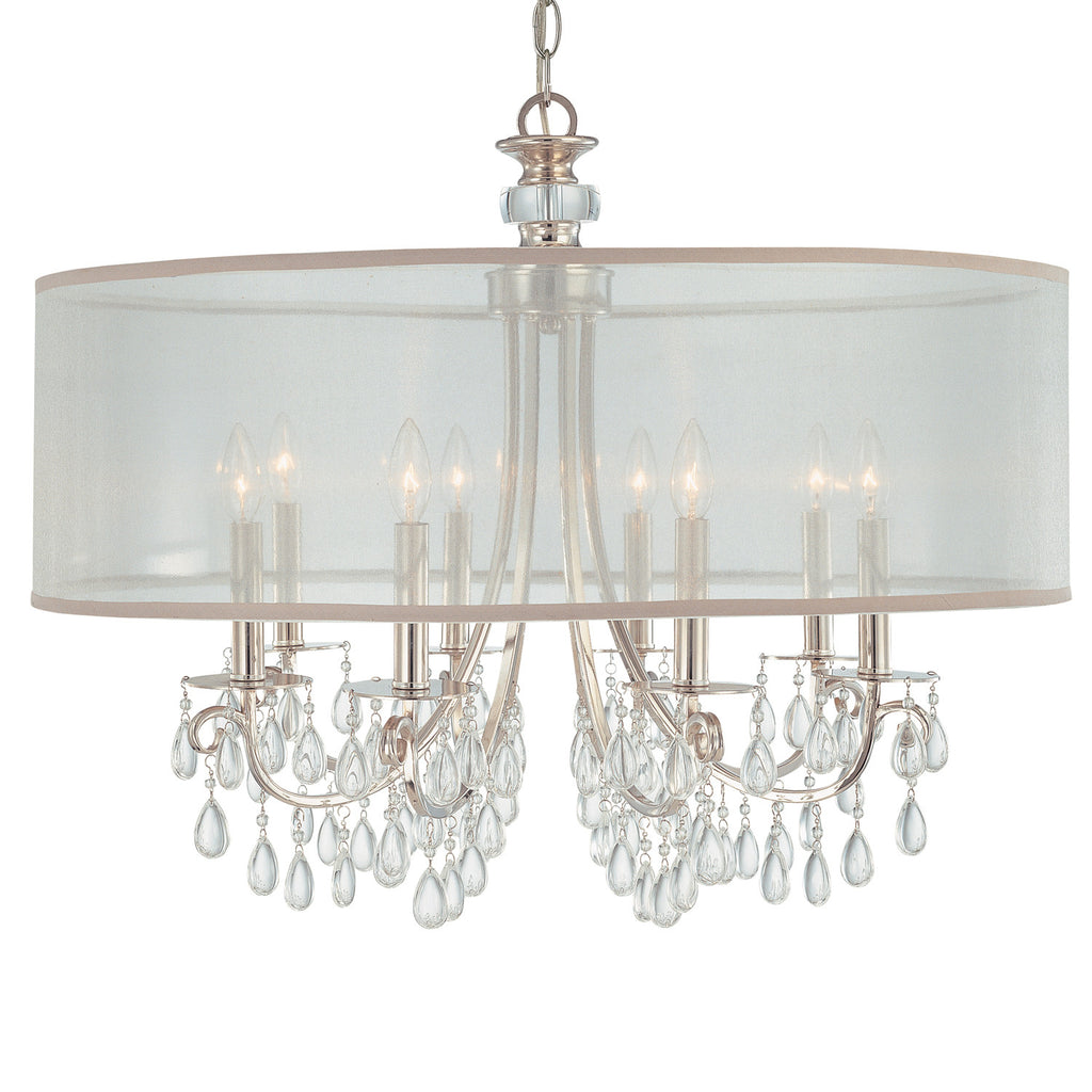 8 Light Polished Chrome Transitional Chandelier Draped In Clear Smooth Teardrop Almond Crystal - C193-5628-CH