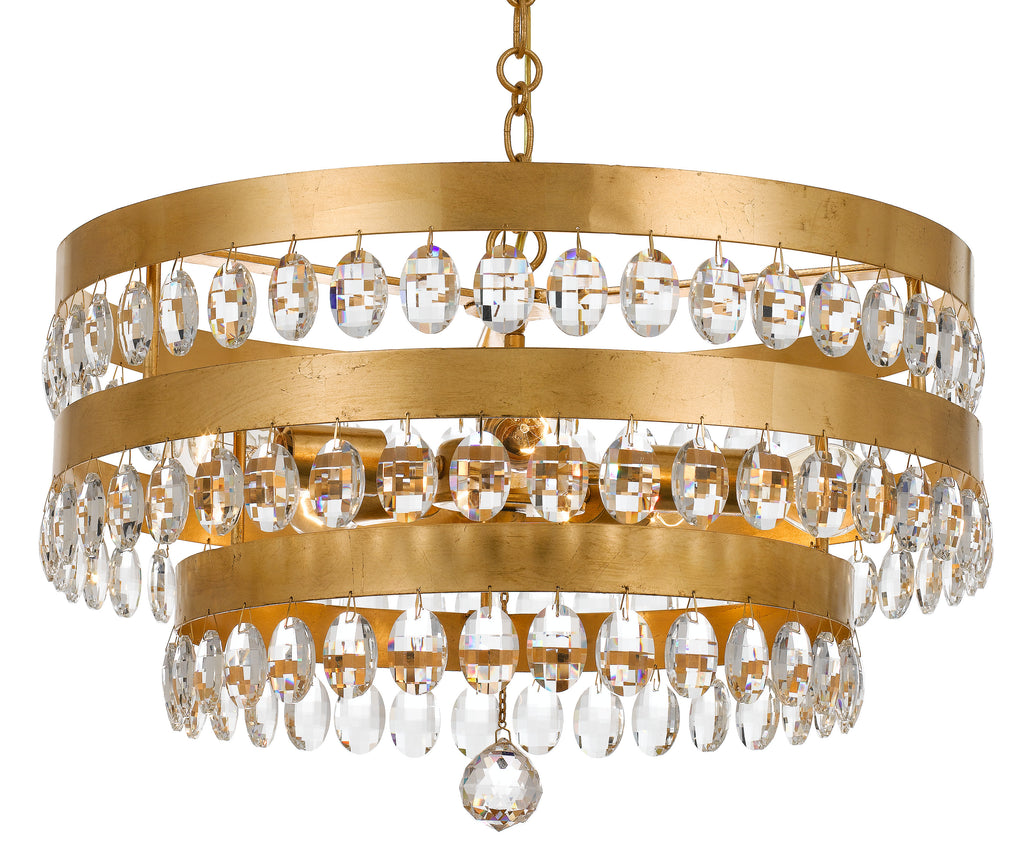 5 Light Antique Gold Transitional Chandelier Draped In Clear Elliptical Faceted Crystal - C193-6106-GA