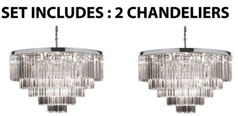 Set of 2 - Retro Palladium Crystal Glass Fringe Chandelier Chrome Finish H21 W31.5 - 2EA GB104-2164/18