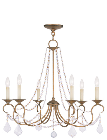 Livex Pennington 6 Light Antique Gold Leaf Chandelier - C185-6516-48