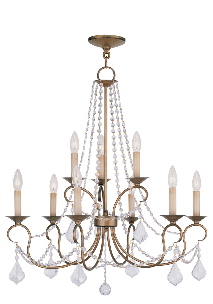 Livex Pennington 9 Light Antique Gold Leaf Chandelier - C185-6519-48