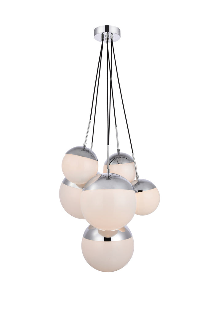 ZC121-LD6094C - Living District: Eclipse 6 Lights Chrome Pendant With Frosted White Glass