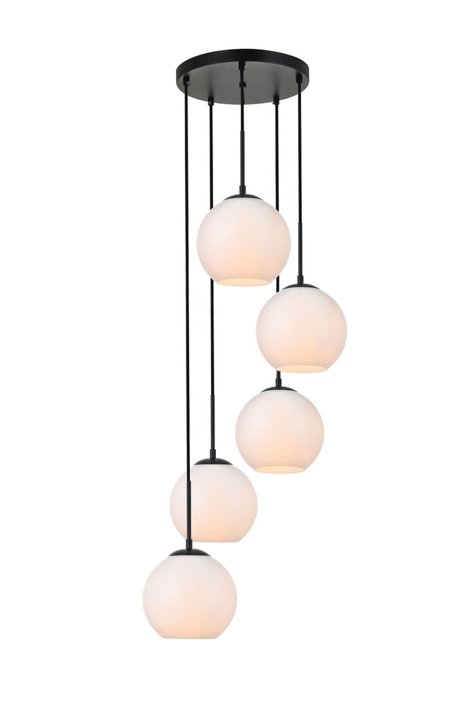 ZC121-LD2227BK - Living District: Baxter 5 Lights Black Pendant With Frosted White Glass