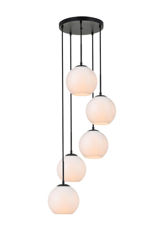 ZC121-LD2227BK - Living District: Baxter 5 Lights Black Pendant With Frosted White Glass