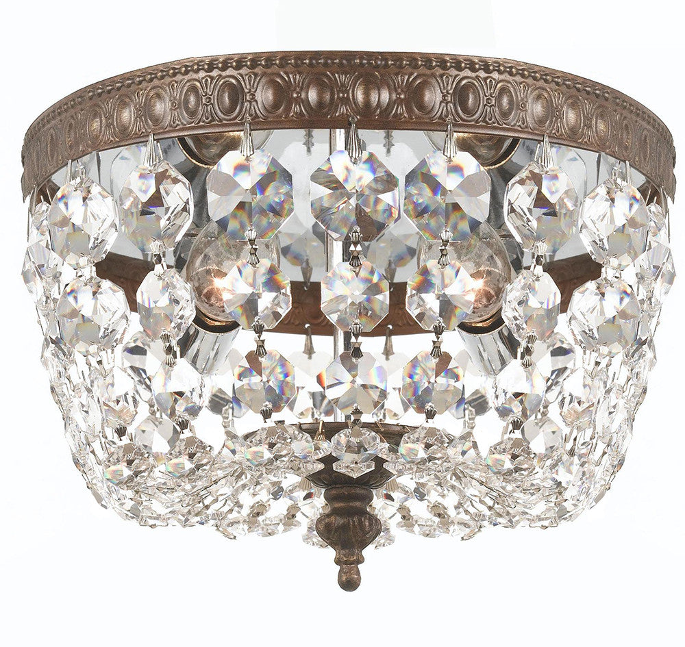 2 Light English Bronze Traditional Ceiling Mount Draped In Clear Spectra Crystal - C193-708-EB-CL-SAQ