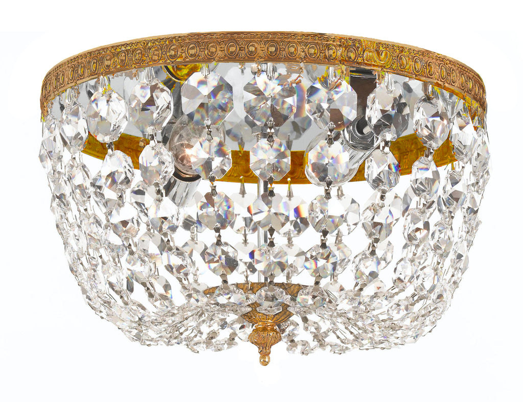 2 Light Olde Brass Traditional Ceiling Mount Draped In Clear Hand Cut Crystal - C193-708-OB-CL-MWP