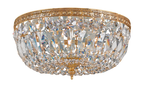 3 Light Olde Brass Traditional Ceiling Mount Draped In Clear Swarovski Strass Crystal - C193-714-OB-CL-S