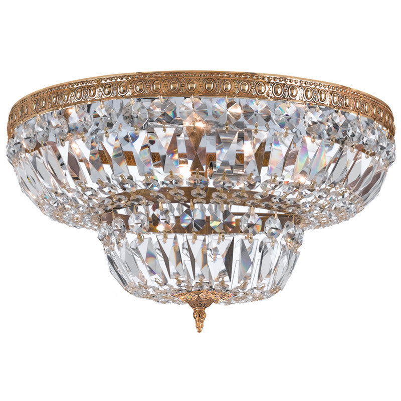 4 Light Olde Brass Traditional Ceiling Mount Draped In Clear Swarovski Strass Crystal - C193-718-OB-CL-S