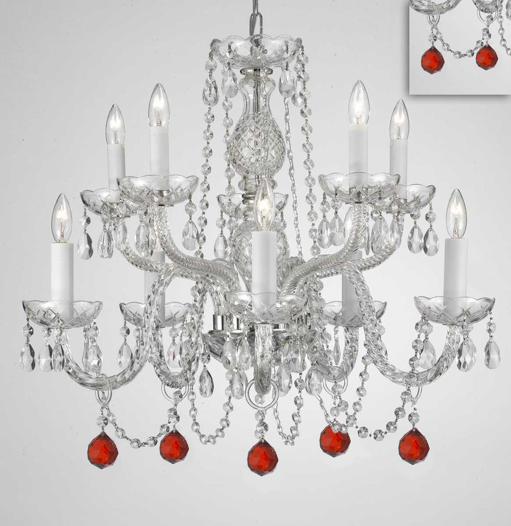 Chandelier Lighting Crystal Chandeliers H25" X W24" 10 Lights - Dressed w/ Ruby Red Crystal Balls! Great for Dining Room, Foyer, Entry Way, Living Room, Bedroom, Kitchen! - G46-B96/CS/1122/5+5