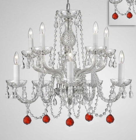 Chandelier Lighting Crystal Chandeliers H25" X W24" 10 Lights - Dressed w/ Ruby Red Crystal Balls! Great for Dining Room, Foyer, Entry Way, Living Room, Bedroom, Kitchen! - G46-B96/CS/1122/5+5