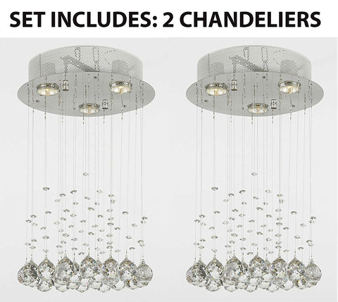 Set of 2 - Modern Chandelier Rain Drop Lighting Crystal Ball round Fixture Pendant Ceiling Lamp H18 X W12 3 Lights Modern - 2EA-C9071R-3