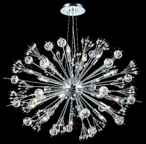 C121-3400D36C/EC By Elegant Lighting Cyclone Collection 24 Light Chandeliers Chrome Finish