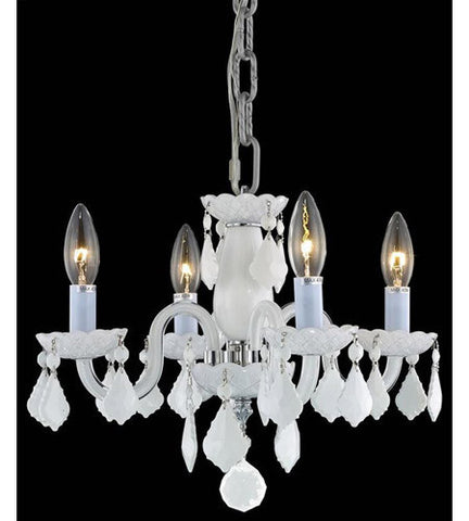 C121-7804D15WH-WH/RC+SH By Elegant Lighting Rococo Collection 4 Light Dining Room White Finish