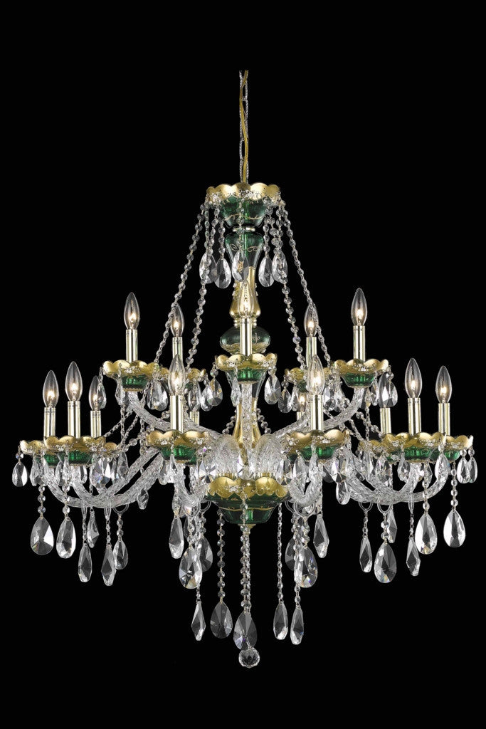 C121-7810G35GN/RC By Elegant Lighting Alexandria Collection 15 Light Chandeliers Green Finish