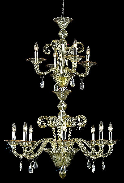 C121-7812G36YW/RC By Elegant Lighting Muse Collection 12 Light Chandeliers Yellow Finish