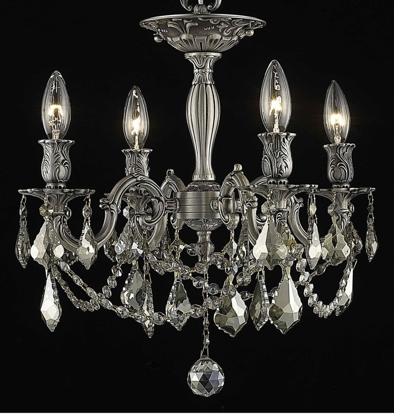 C121-9204F17PW-GT/RC By Elegant Lighting Rosalia Collection 4 Light Flushmount Pewter Finish