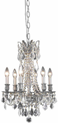 C121-9206D16PW/RC By Elegant Lighting Rosalia Collection 6 Light Pendant Pewter Finish