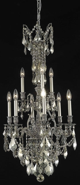 C121-9609D21PW-GT/RC By Elegant Lighting Monarch Collection 9 Light Chandeliers Pewter Finish