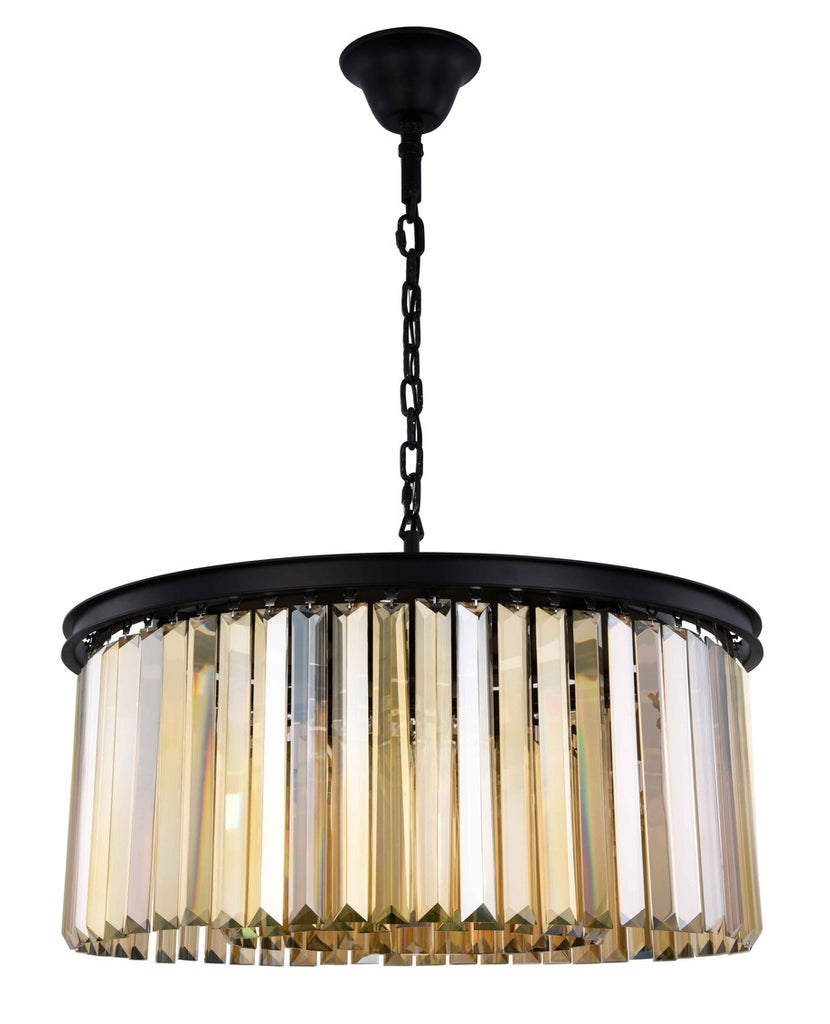 ZC121-1238D31MB-GT/RC - Urban Classic: Sydney 8 light Matte Black Chandelier Golden Teak (Smoky) Royal Cut Crystal