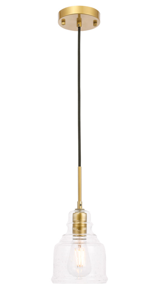 ZC121-LD6197BR - Living District: Pierce 1 light Brass and Clear seeded glass pendant