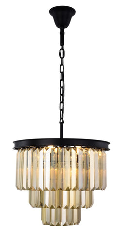 ZC121-1231D20MB-GT/RC - Urban Classic: Sydney 9 light Matte Black Chandelier Golden Teak (Smoky) Royal Cut Crystal