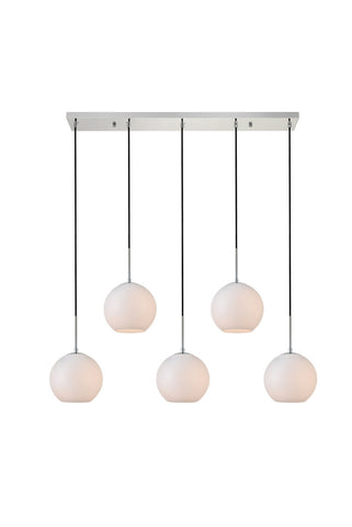 ZC121-LD2229C - Living District: Baxter 5 Lights Chrome Pendant With Frosted White Glass