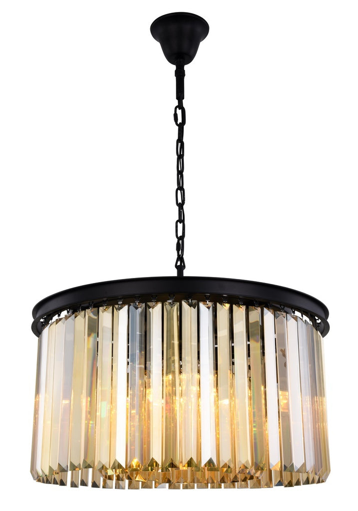 ZC121-1238D26MB-GT/RC - Urban Classic: Sydney 8 light Matte Black Chandelier Golden Teak (Smoky) Royal Cut Crystal