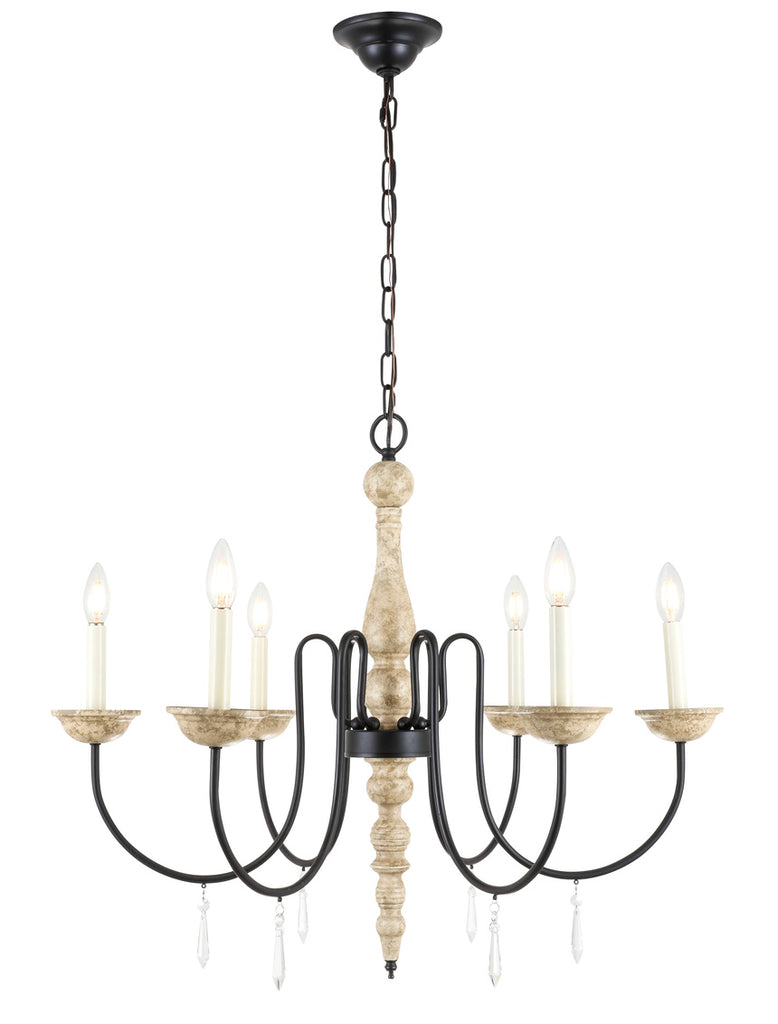 ZC121-LD6101D30WD - Living District: Porter 6 light Weathered Dove
and Black chandelier